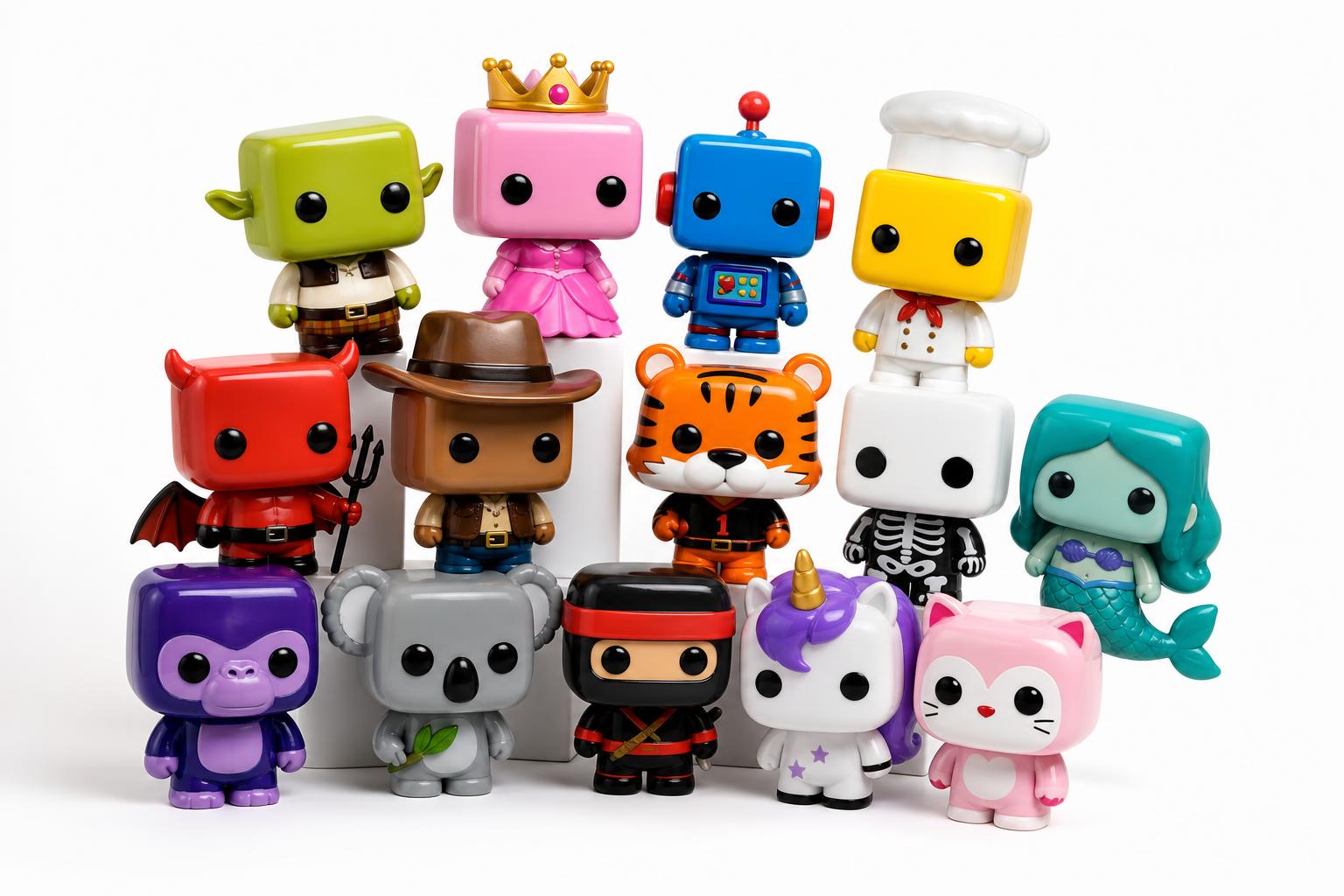A pile of colorful Funko Pop vinyl figures